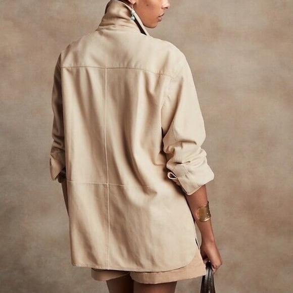 NWT-Banana Rebublic Women's Heritage Suede Shirt Jacket - Beige -size L - Picture 3 of 11